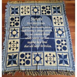 Throw afghan tapestry blanket sisters black gold white 47" x 57" made in Spain